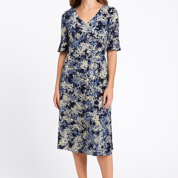 Talbots Dresses & Skirts - Talbots Blue Yellow Floral Flutter Sleeve V-Neck Dress 12 Lined